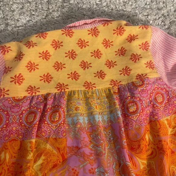 Soft Surroundings Pink Pinstripe Patchwork Back Button-Up XS - Picture 11 of 15